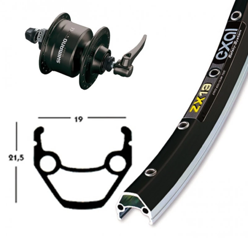 Shimano/Exal Forhjul Med Dynamo 28" Sort 1 Shimano/Exal Forhjul Med Dynamo 28" Sort